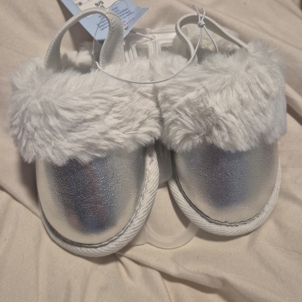 Cozy Silver Furry Toddler Slippers